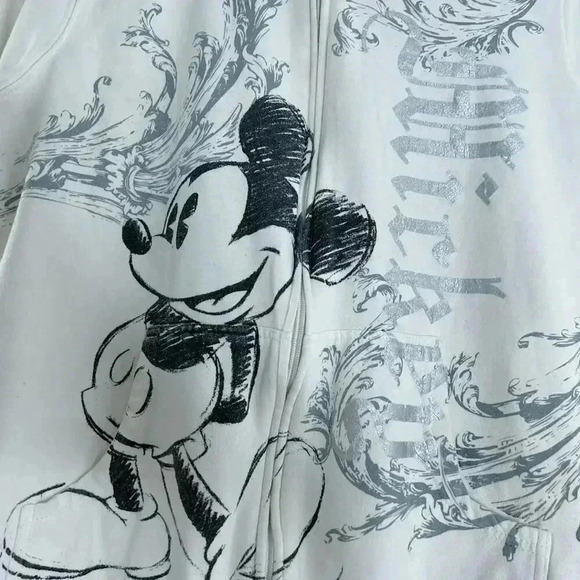 Disney Y2K Mickey Mouse White and Silver Zip Up Hoodie Women's Size 1X - Picture 2 of 8